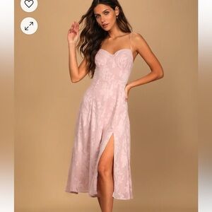 LULU'S L Large Pink Loveliest Looks Floral Jacquard Tie Strap Midi Dress Women